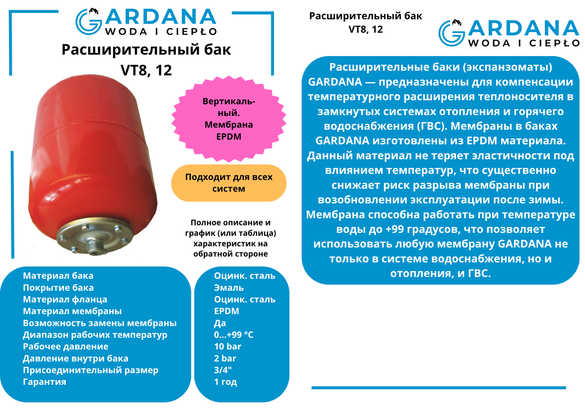 Расширительный бак VT8 верт. красный GARDANA