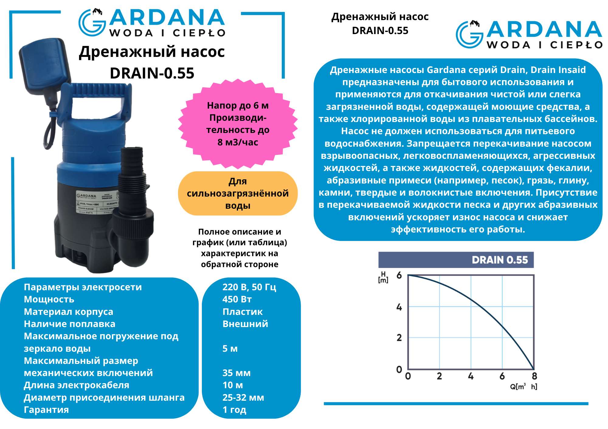 Дренажный насос DRAIN-0,55 GARDANA