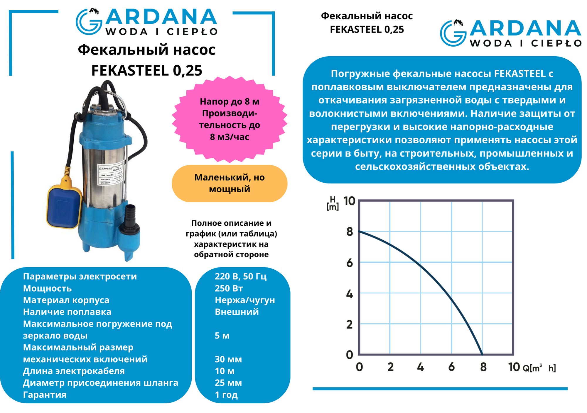 Фекальный насос FEKASTEEL 0.25 GARDANA
