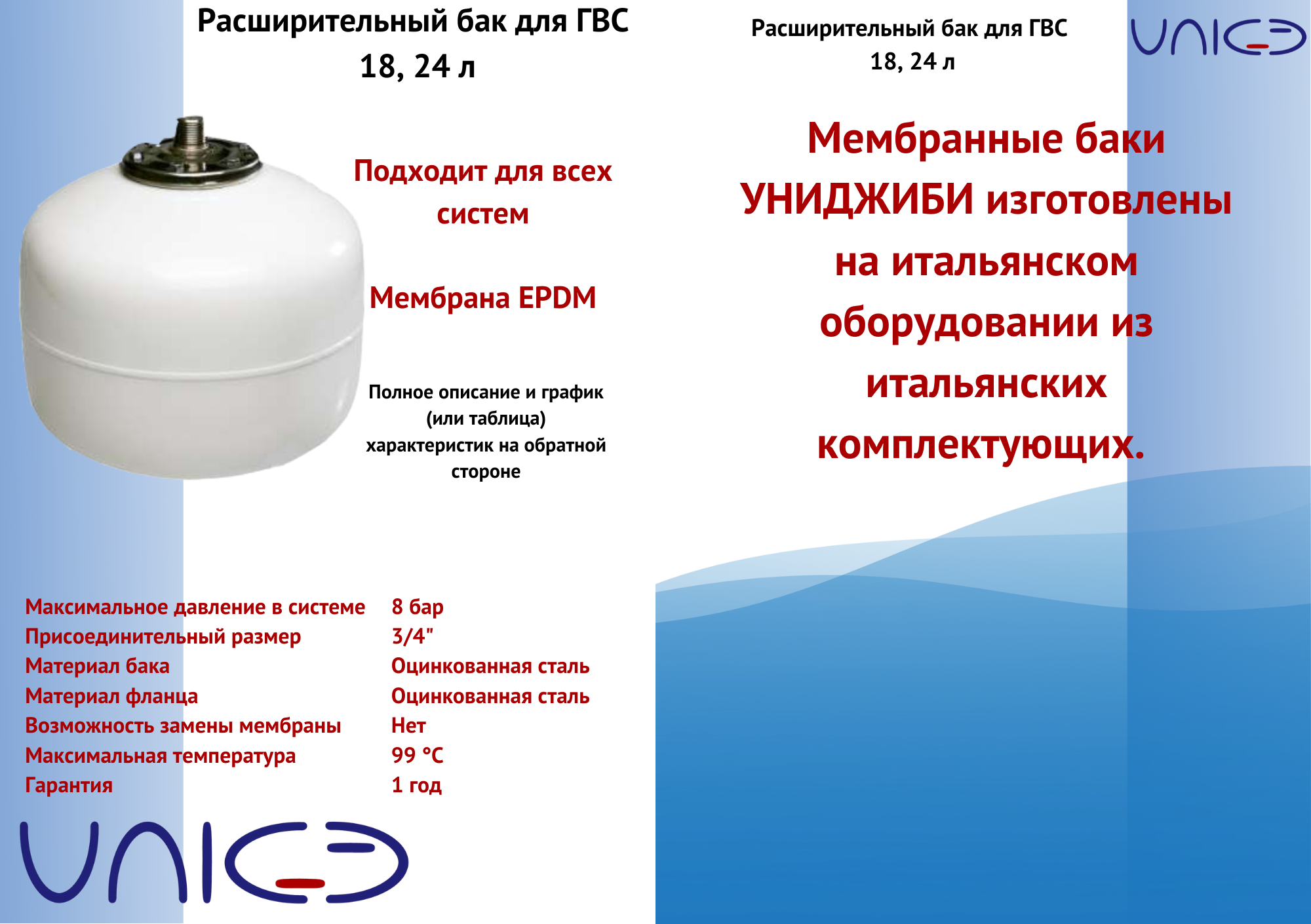 Расширительный бак Модель Е018ГВС, 18 л UniGB