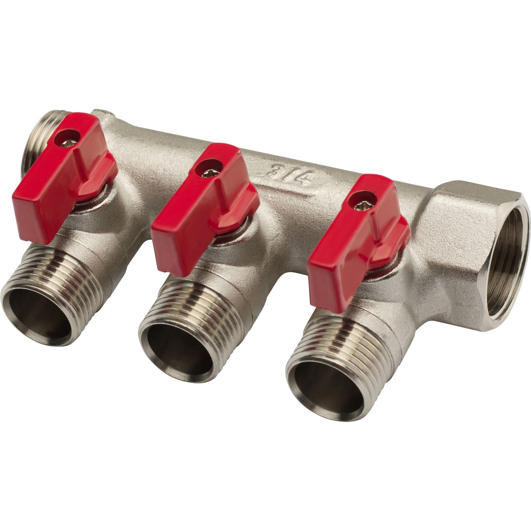 Коллектор резьбовой с кранами  FM 3/4",1/2"х3