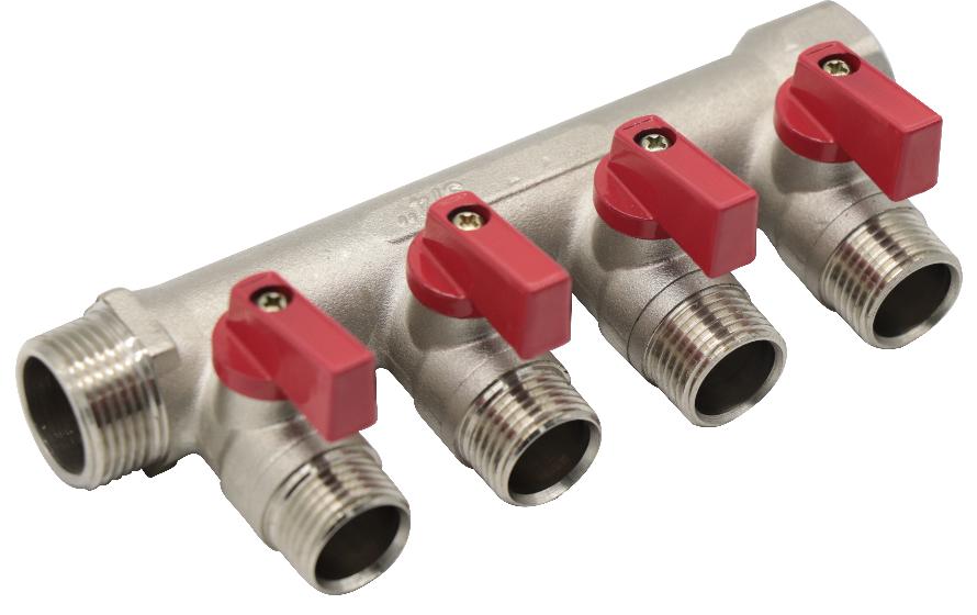Коллектор резьбовой с кранами  FM 3/4",1/2"х4