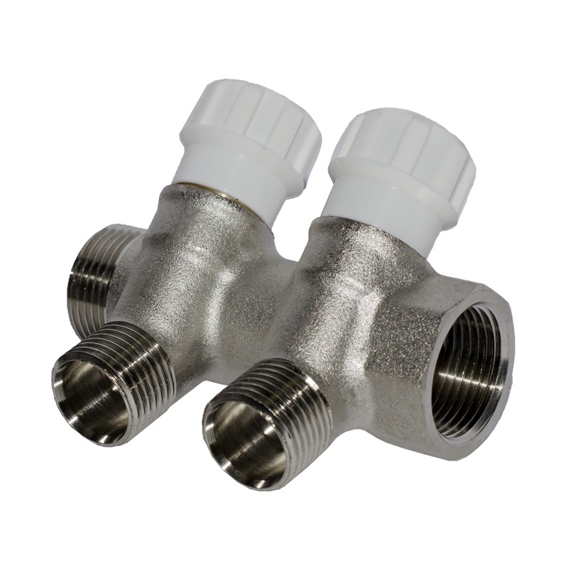 Коллектор резьбовой с вентилями  FM 3/4",1/2"x2
