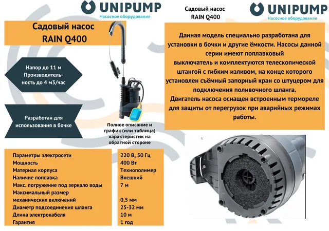 Садовый насос RAIN Q400 UNIPUMP