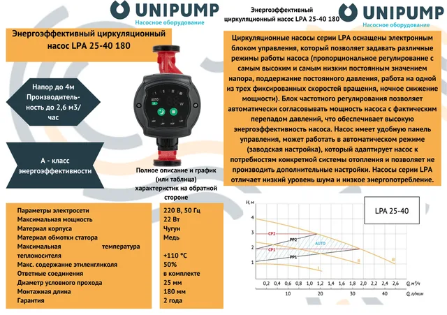 Насос циркуляц. (отопл.) LPA 25-40 180 UNIPUMP