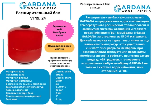 Расширительный бак VT24 верт. красный GARDANA
