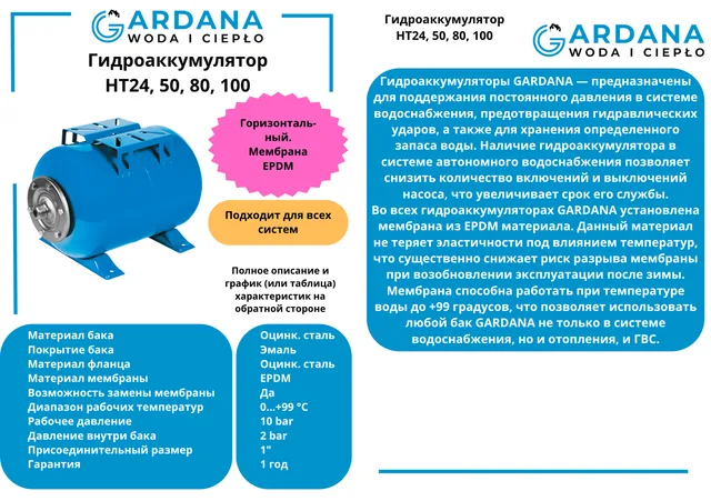 Гидроаккумулятор HT80 гор. синий GARDANA