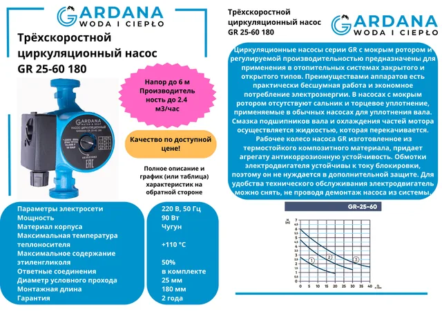 Циркуляционный насос GR 25-60 180
