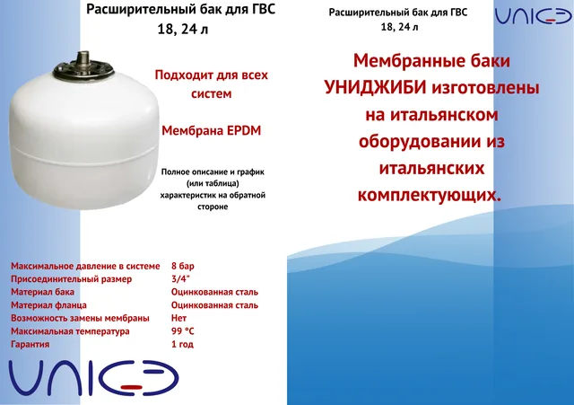 Расширительный бак Модель Е018ГВС, 18 л UniGB