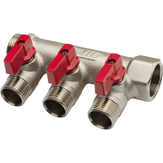 Коллектор резьбовой с кранами  FM 3/4",1/2"х3