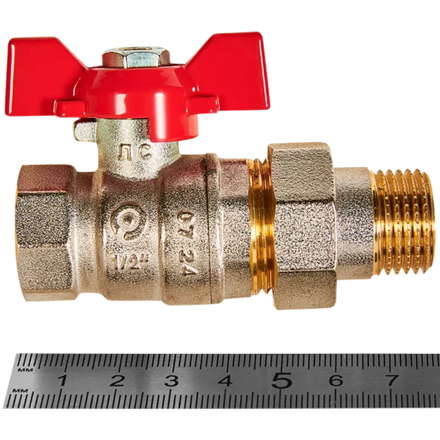 RBV-0005-2510215 ROMMER Кран шаровой с американкой, ВР/НР, ручка бабочка 1/2