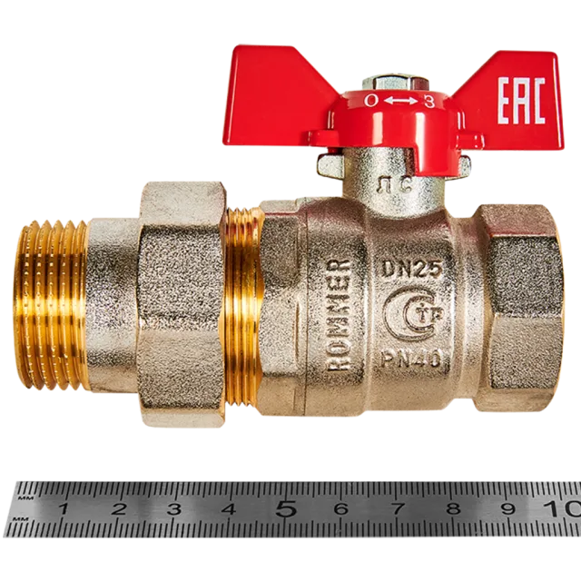 RBV-0005-2510225 ROMMER Кран шаровой с американкой, ВР/НР, ручка бабочка 1
