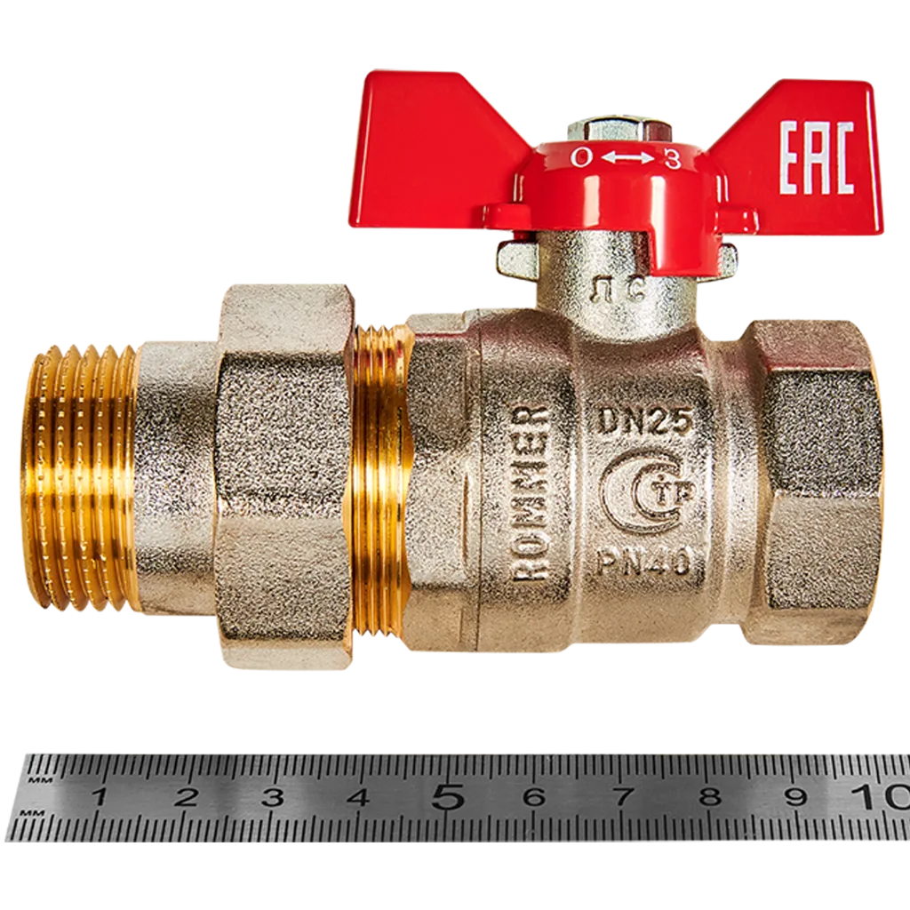 RBV-0005-2510225 ROMMER Кран шаровой с американкой, ВР/НР, ручка бабочка 1