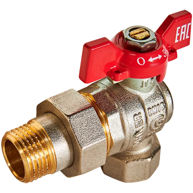 RBV-0006-2610215 ROMMER Кран шаровой угловой с американкой, ВР/НР, ручка бабочка 1/2