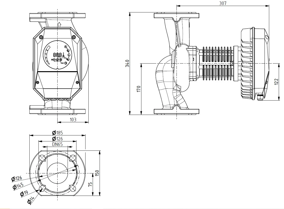 Размеры: NMT MAX II U 65/120 F340