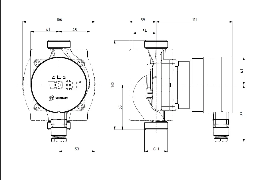 Размеры: Циркуляционный насос NMT MINI PLUS 15/30-130 IMP PUMPS