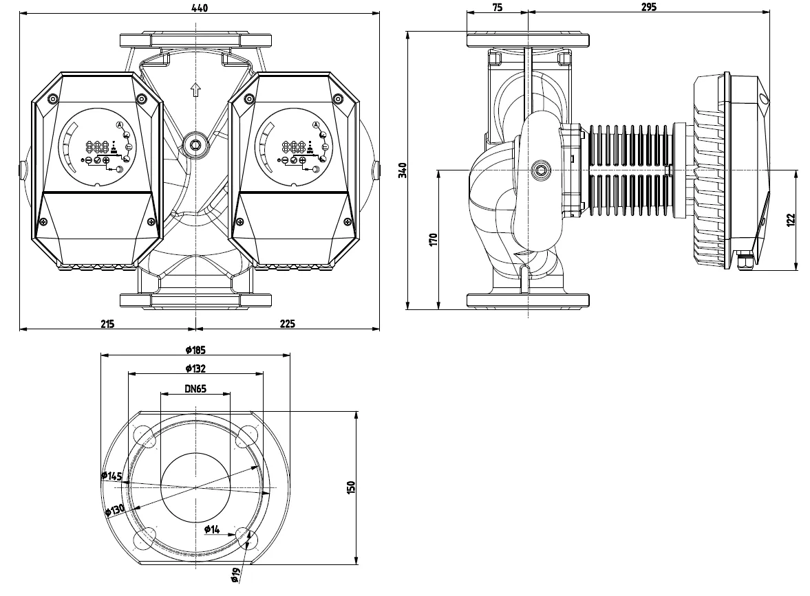 Размеры: NMTD MAX II U 65/80 F340