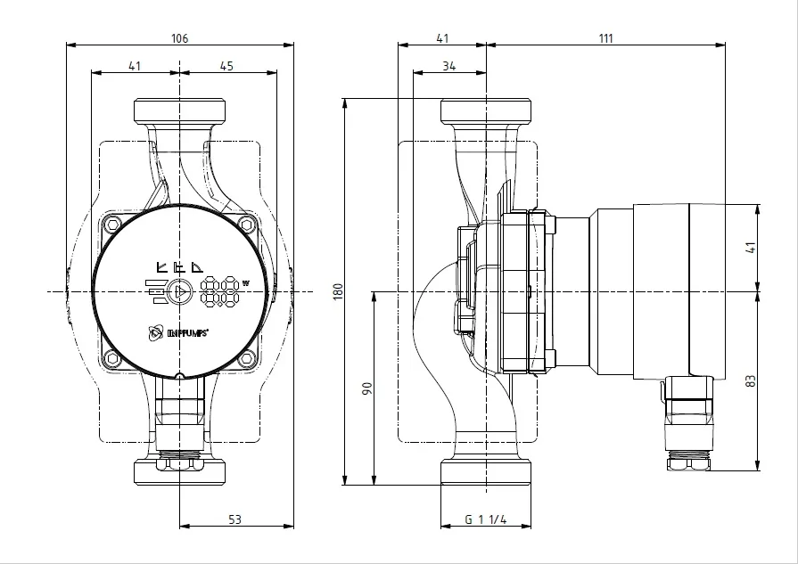 Размеры: Циркуляционный насос NMT MINI PLUS 20/40-180 IMP PUMPS