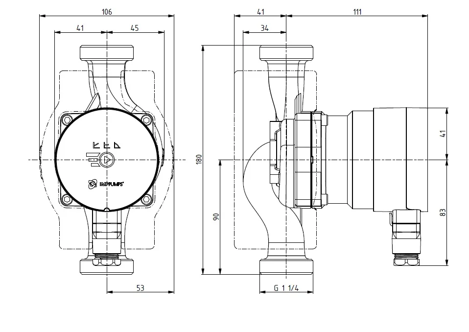 Размеры: Циркуляционный насос NMT MINI 20/40-180 IMP PUMPS