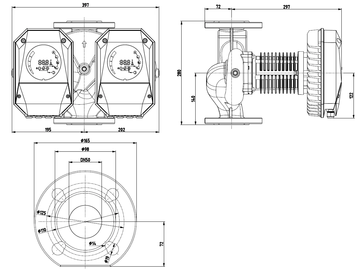 Размеры: NMTD MAX II U 50/180 F280
