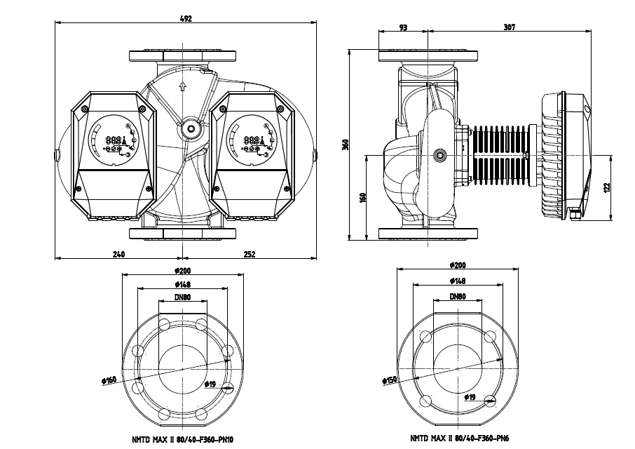 Размеры: NMTD MAX II U 80/40 F360 PN10