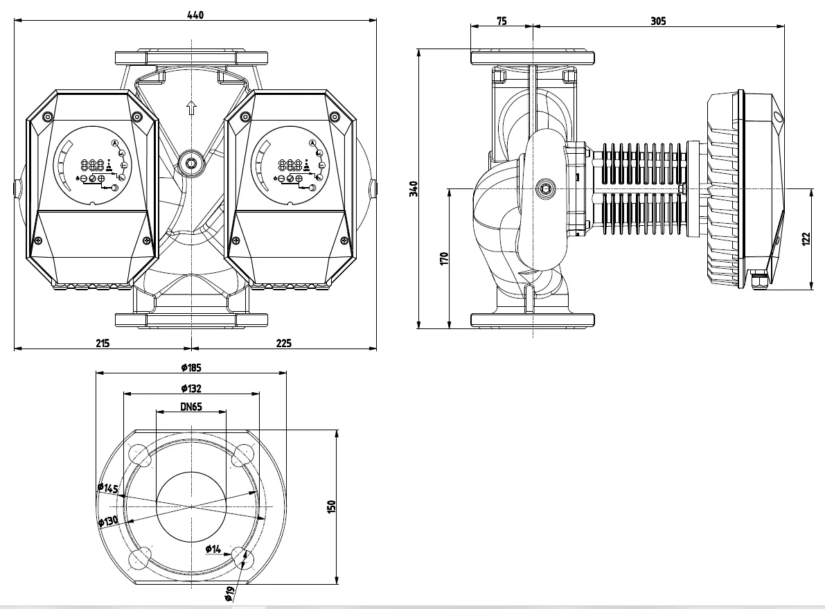 Размеры: NMTD MAX II U 65/120 F340