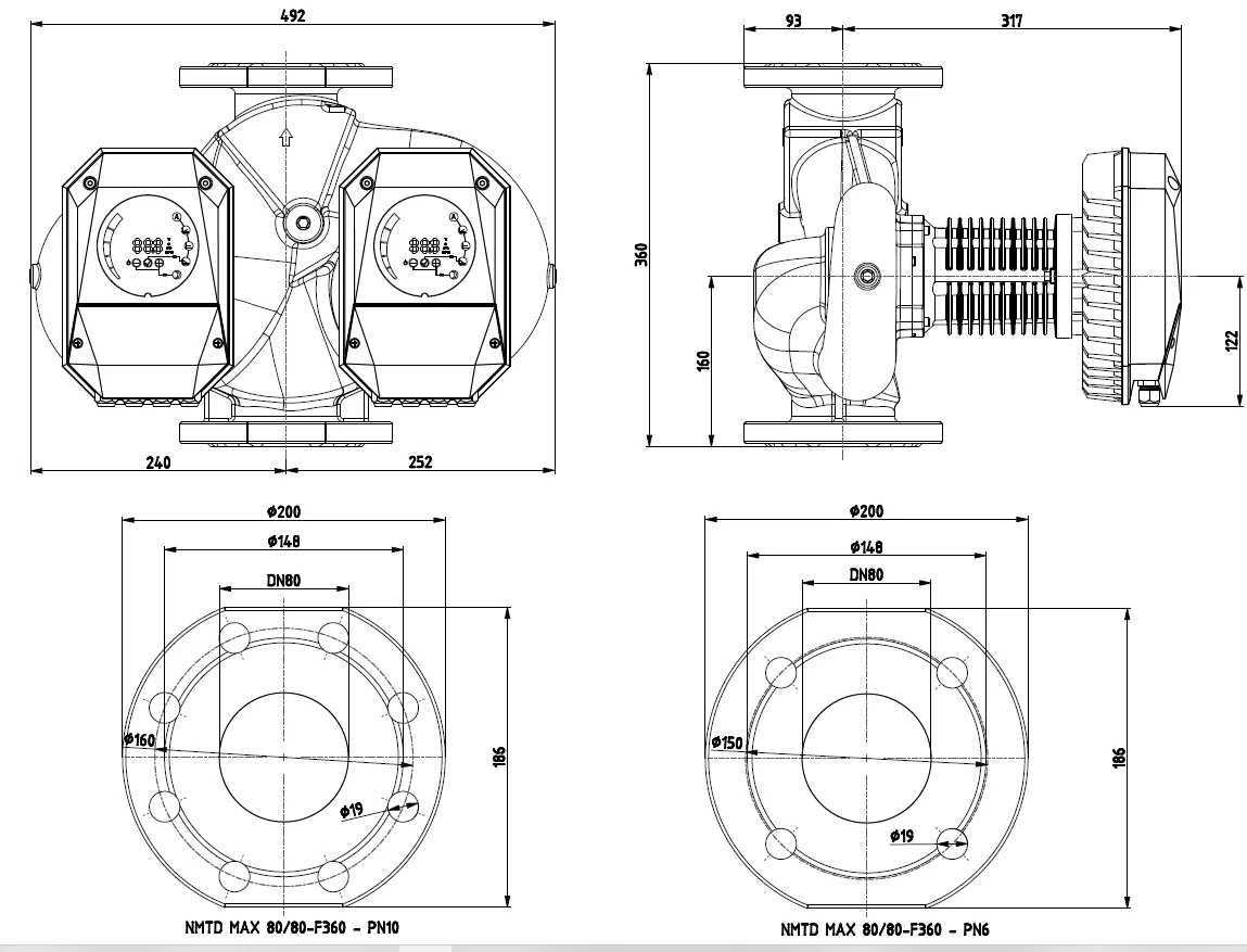 Размеры: NMTD MAX II U 80/80 F360 PN10