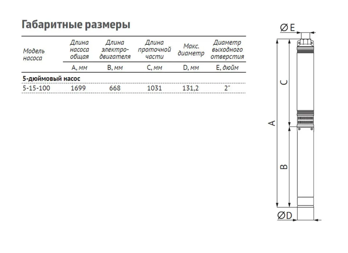 Размеры: Насос ЭЦВ 5-15-100 (пр часть, двиг.7,5 кВт) UNIPUMP