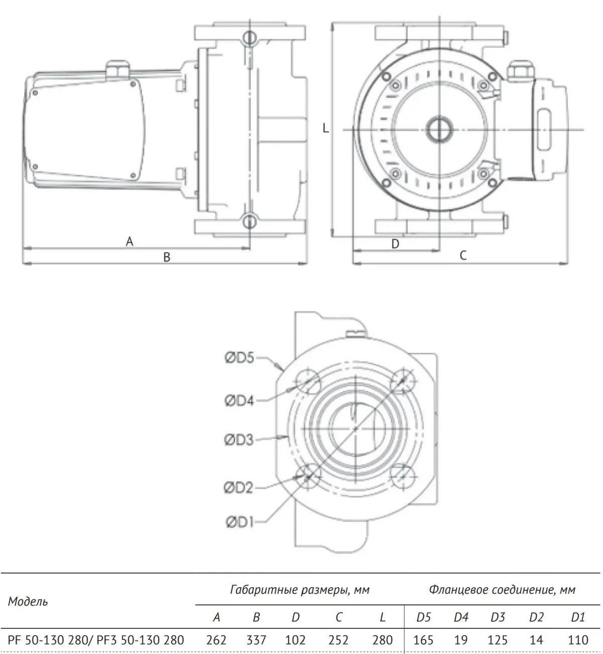 Размеры: Насос циркуляц. (отопл.) PF3 50-130 280 3-х скоростной
