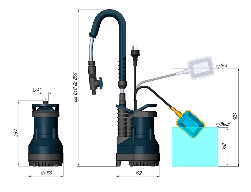 Размеры: Садовый насос RAIN Q250 UNIPUMP
