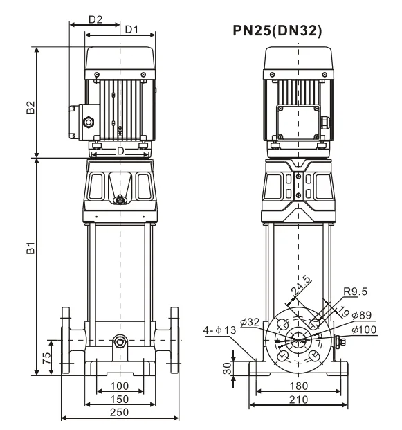Размеры: Многоступенчатый насос Wellmix CV 4- 2-0-HQCV (3х380В, 0.37кВт,IE3)