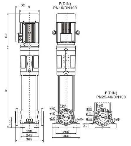 Размеры: Многоступенчатый насос Wellmix CV 64- 6-2-HQCV (3х380В, 30.0кВт,IE3)