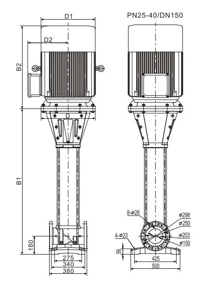 Размеры: Многоступенчатый насос Wellmix CV150- 2-2-HQCV (3х380В, 18,5кВт,IE3)