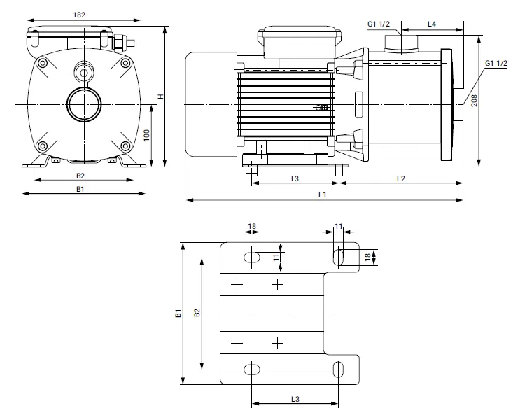 Размеры: Многоступенчатый насос Wellmix CMI 8-10B-BQCE (1х220В, 0,55кВт)