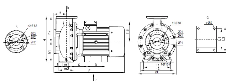 Размеры: Моноблочный насос Wellmix NBS150-125-200/45T_380_BQCE