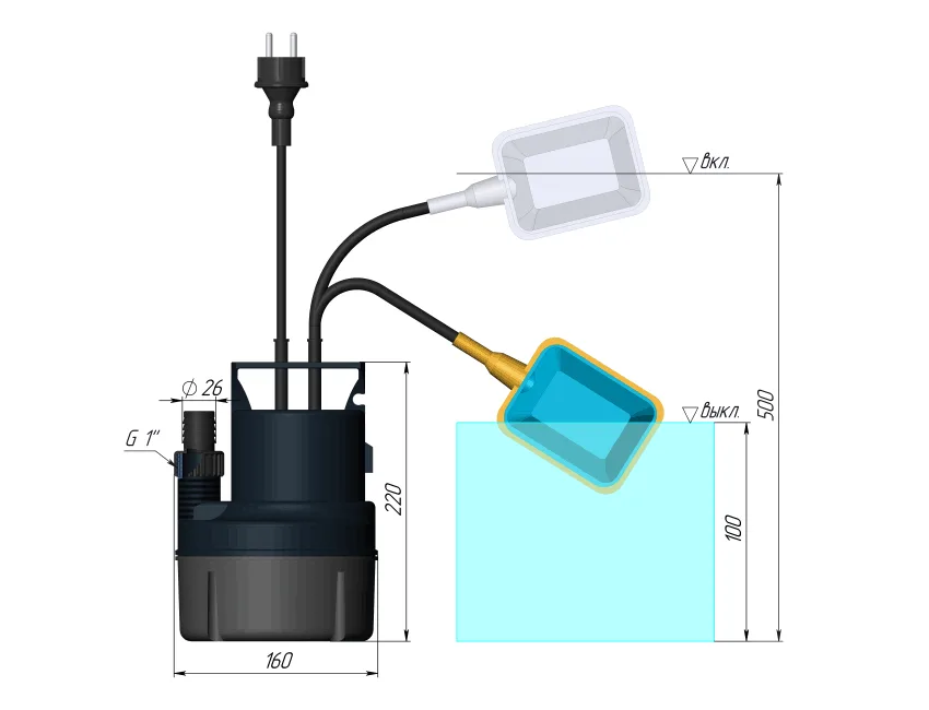 Размеры: Дренажный насос SUB 209 P UNIPUMP