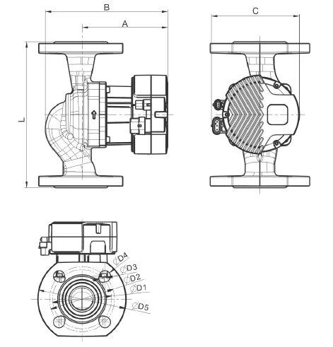 Размеры: Циркуляционный насос Wellmix WRE 50-160F (частотное регулирование)