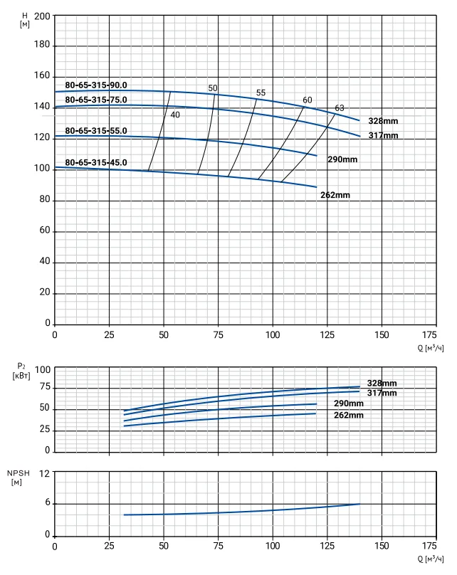 Размеры: Консольный насос Wellmix NKW 80-65-315-75/2-380-G-BQQE