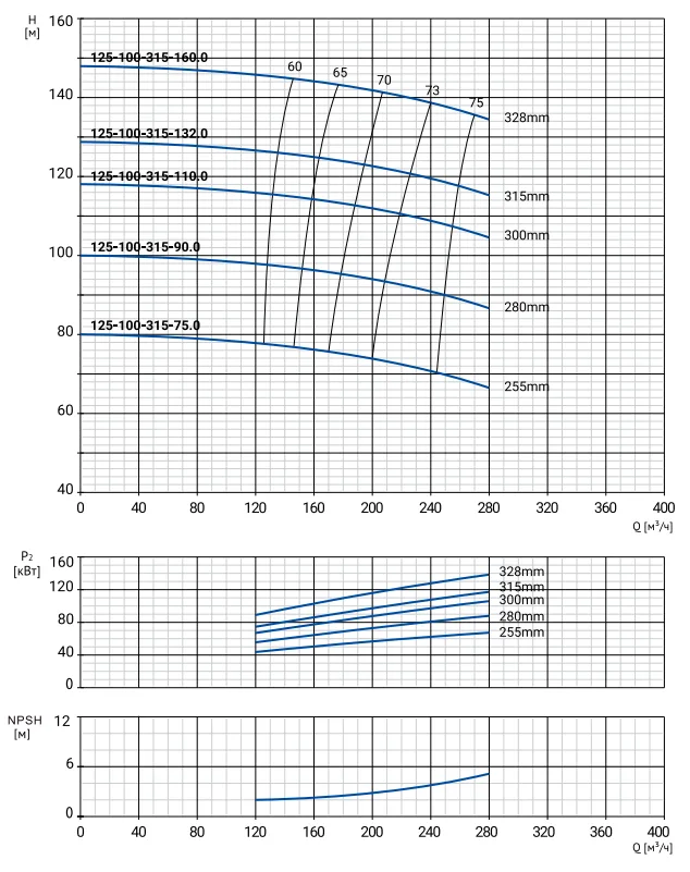 Размеры: Консольный насос Wellmix NKW 125-100-315-132/2-380-G-BQQE