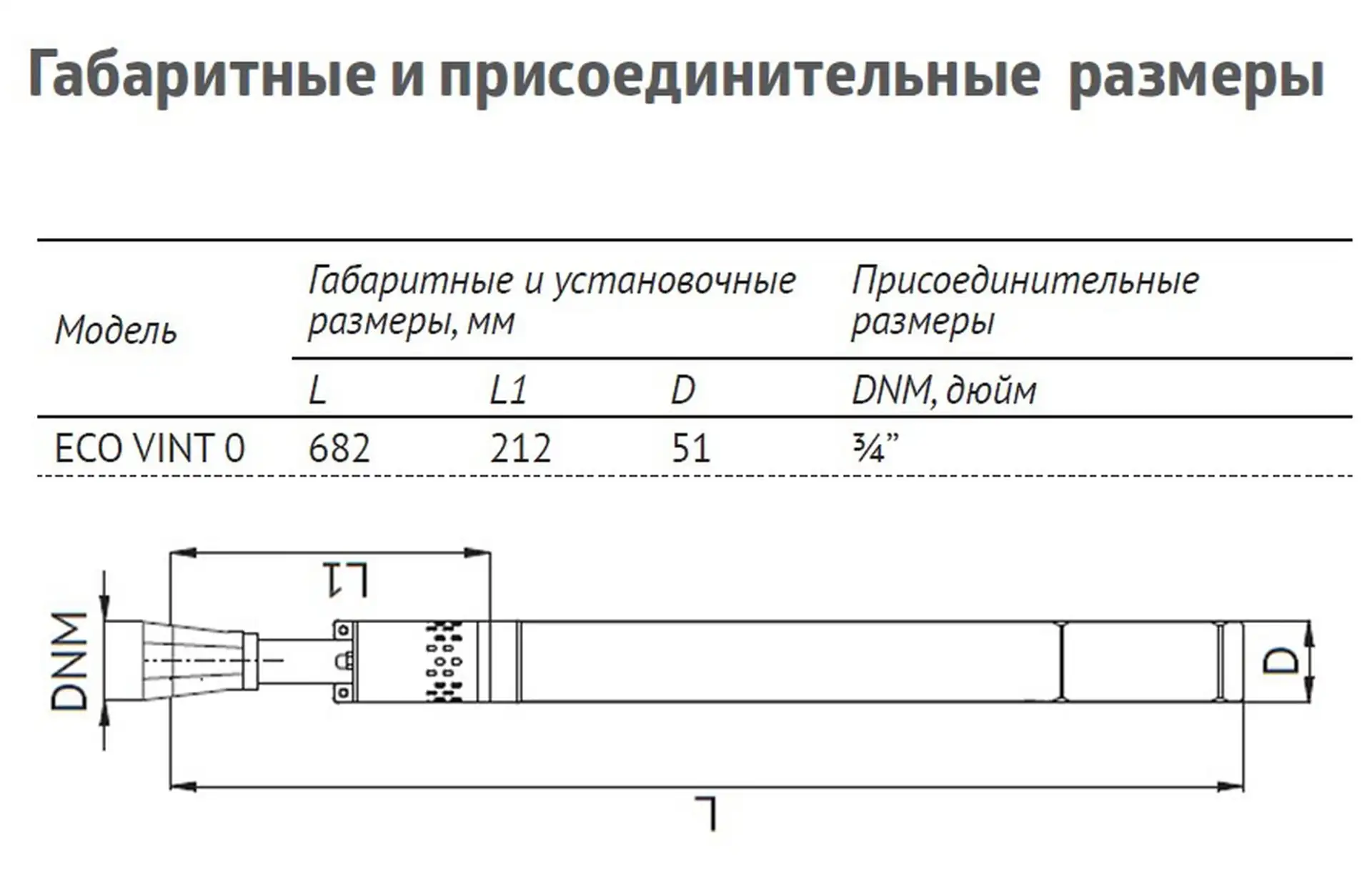 Размеры: Винтовой скважинный насос 2"  ECO VINT 0 (370 Вт, кабель-20м)