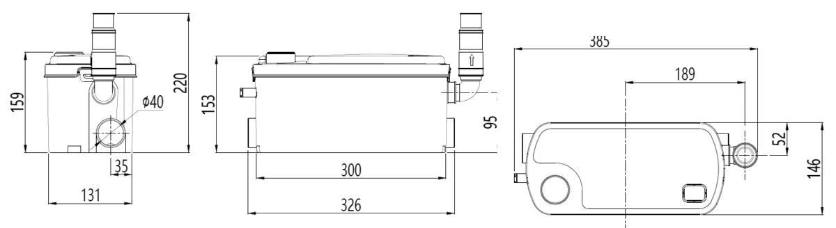 Размеры: Канализационная насосная станция SANIVORT 255 M 7м UNIPUMP