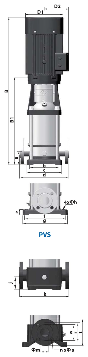 Размеры: Вертикальный многоступенчатый насос PURITY PVT 1-36 (N)
