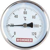 Термометр биметаллический ROMMER 80 мм 120 градусов с погружной гильзой 75 мм 1/2