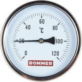 Термоманометр ROMMER биметаллический с погружной гильзой. Корпус Dn 100 мм, гильза 75 мм 1/2 , 0...120°С