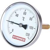Термометр биметаллический ROMMER 80 мм 120 градусов с погружной гильзой 100 мм 1/2