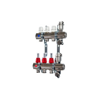 Коллекторная группа с расходомерами, сливным краном и автомат. возд-ком, нерж. сталь 1"х3х3/4" Коллекторная группа с расходомерами, сливным краном и автомат. возд-ком, нерж. сталь 1"х3х3/4"