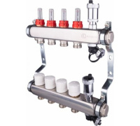 Коллекторная группа с расходомерами, сливным краном и автомат. возд-ком, нерж. сталь 1"х4х3/4" Коллекторная группа с расходомерами, сливным краном и автомат. возд-ком, нерж. сталь 1"х4х3/4"