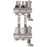 Коллекторная группа с расходомерами, сливным краном и автомат. возд-ком, нерж. сталь 1"х2х3/4"