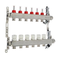 Коллекторная группа с расходомерами, сливным краном и автомат. возд-ком, нерж. сталь 1"х5х3/4"