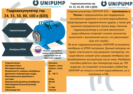 Гидроаккумулятор горизонтальный ГГ 80М (БЭЗ)
